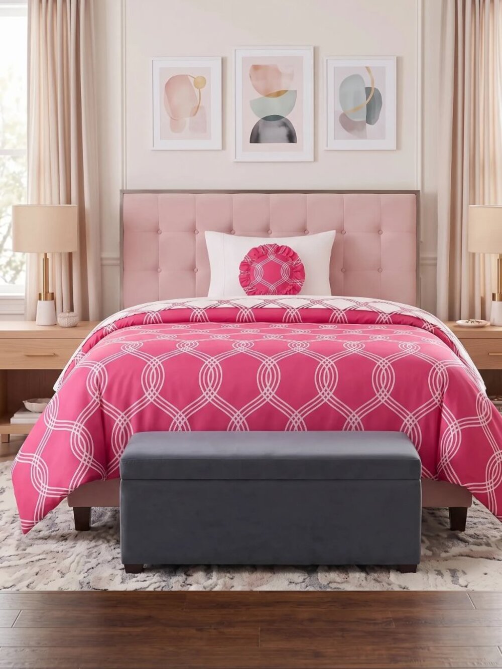 Pottery Barn Teen Pink Infinity Stripe Full/Queen Duvet Cover
